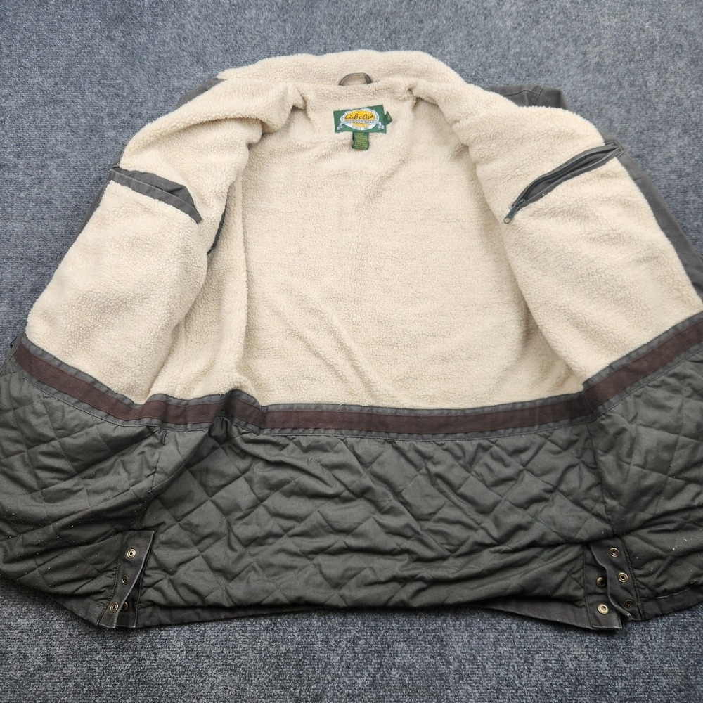 Cabelas Field Jacket Mens LT Green Canvas Sherpa Hunting Workwear Chore Coat - Picture 4 of 9